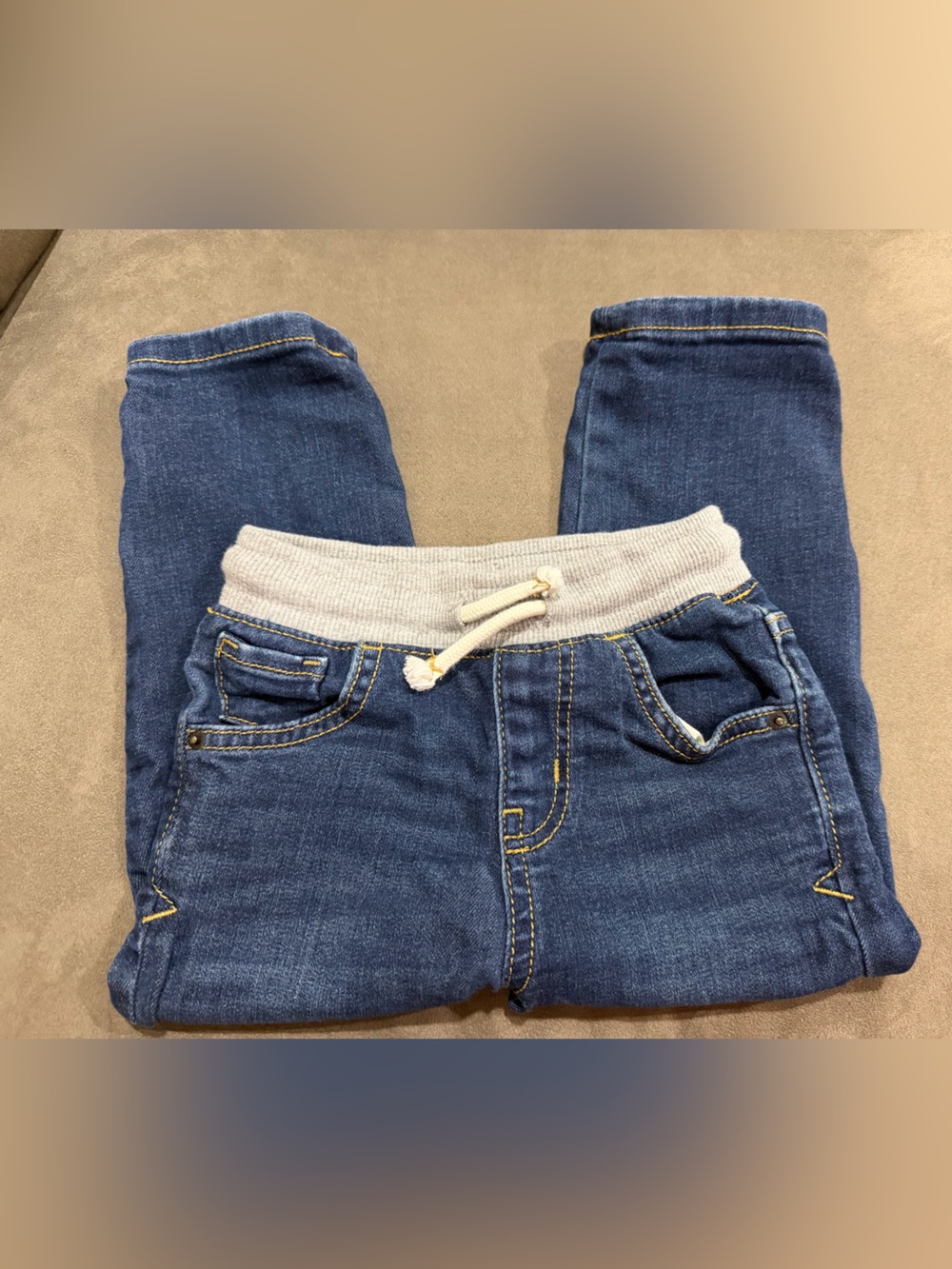 Cat & Jack Navy Denim Jogger Pants with Gray Waistband Straight